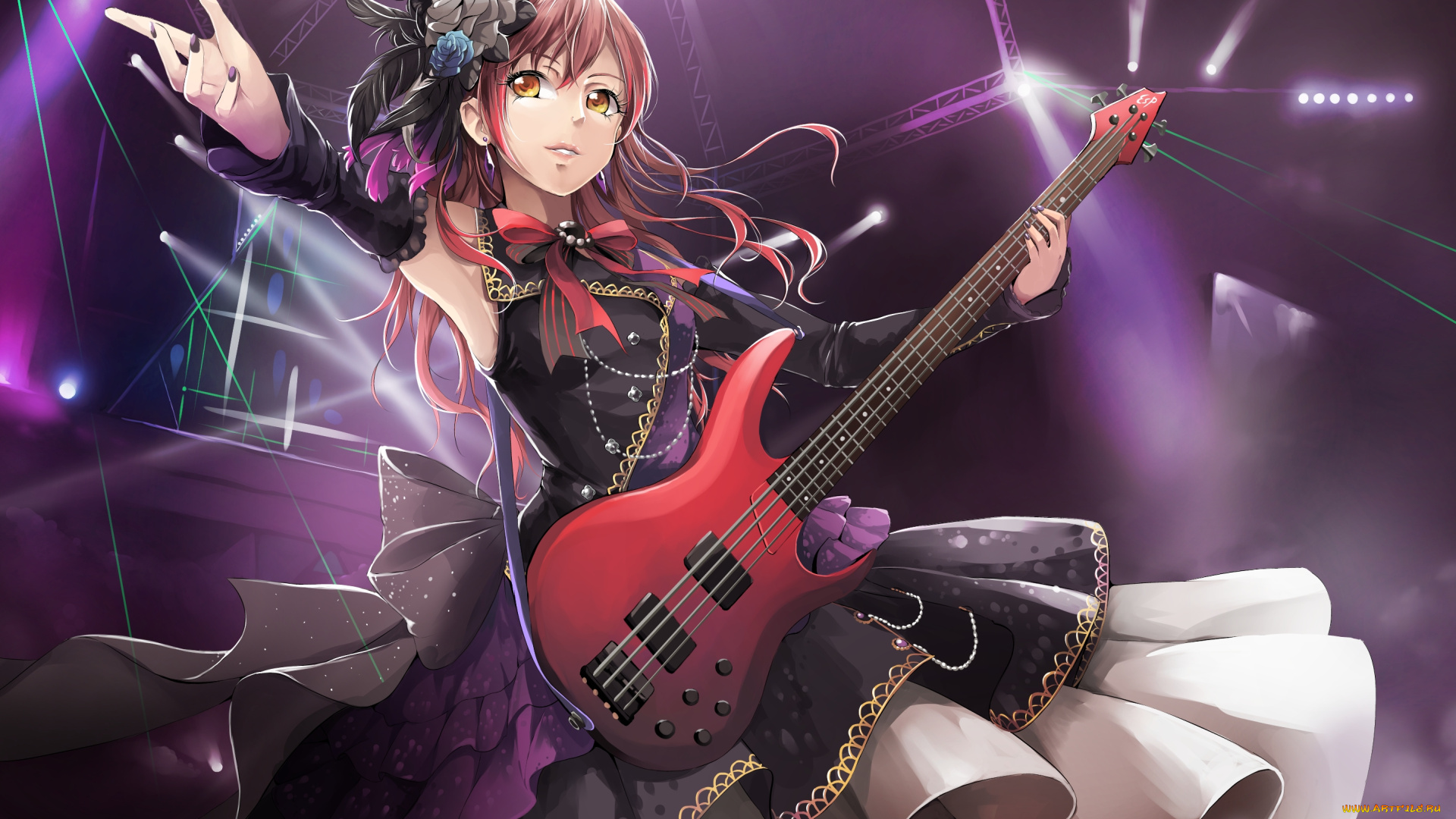 аниме, bang, dream, гитара, девушка