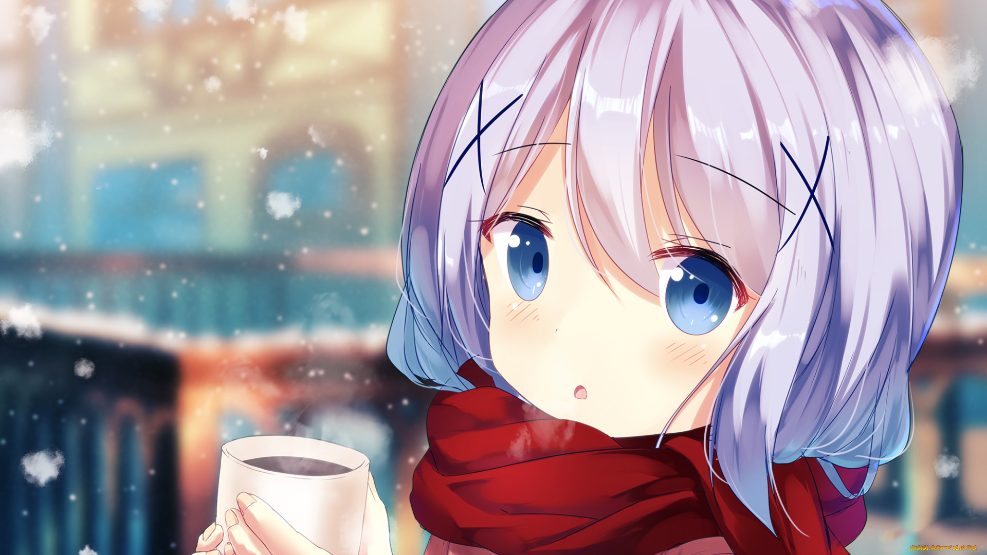 аниме, gochuumon, wa, usagi, desu, ka, взгляд, фон, девушка