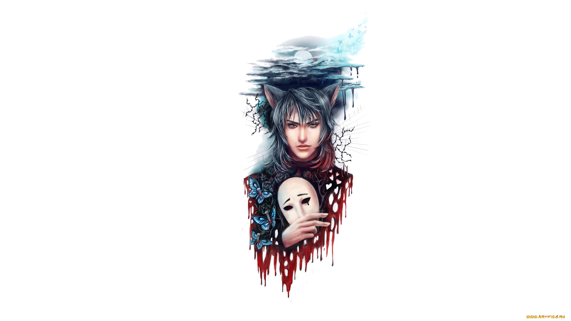 аниме, loveless, маска, бабочки, ушки, сеймей, аояги