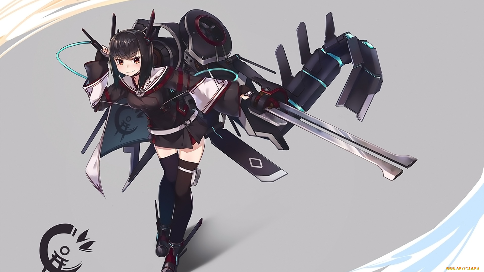 аниме, оружие, , техника, , технологии, фон, девушка, взгляд