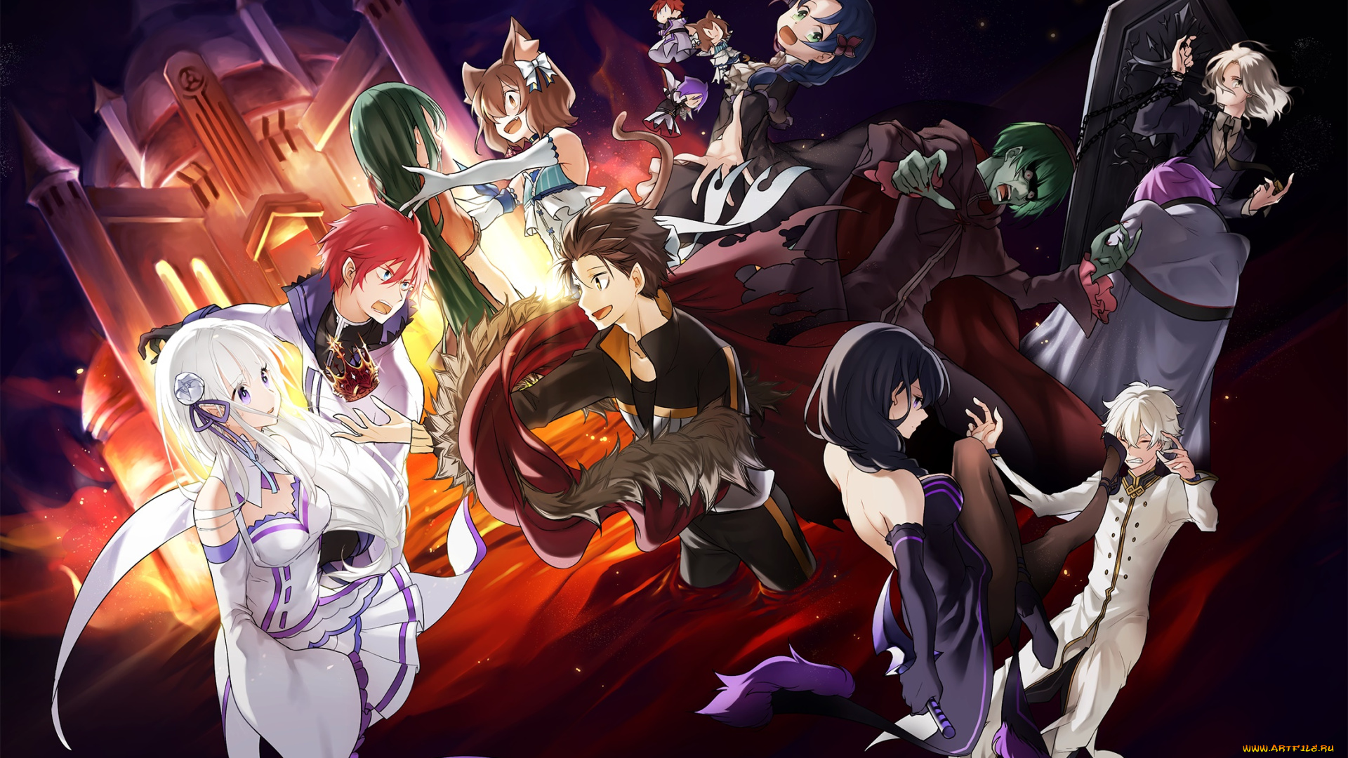 аниме, re, , zero, kara, hajimeru, isekai, seikatsu, взгляд, девушки, фон