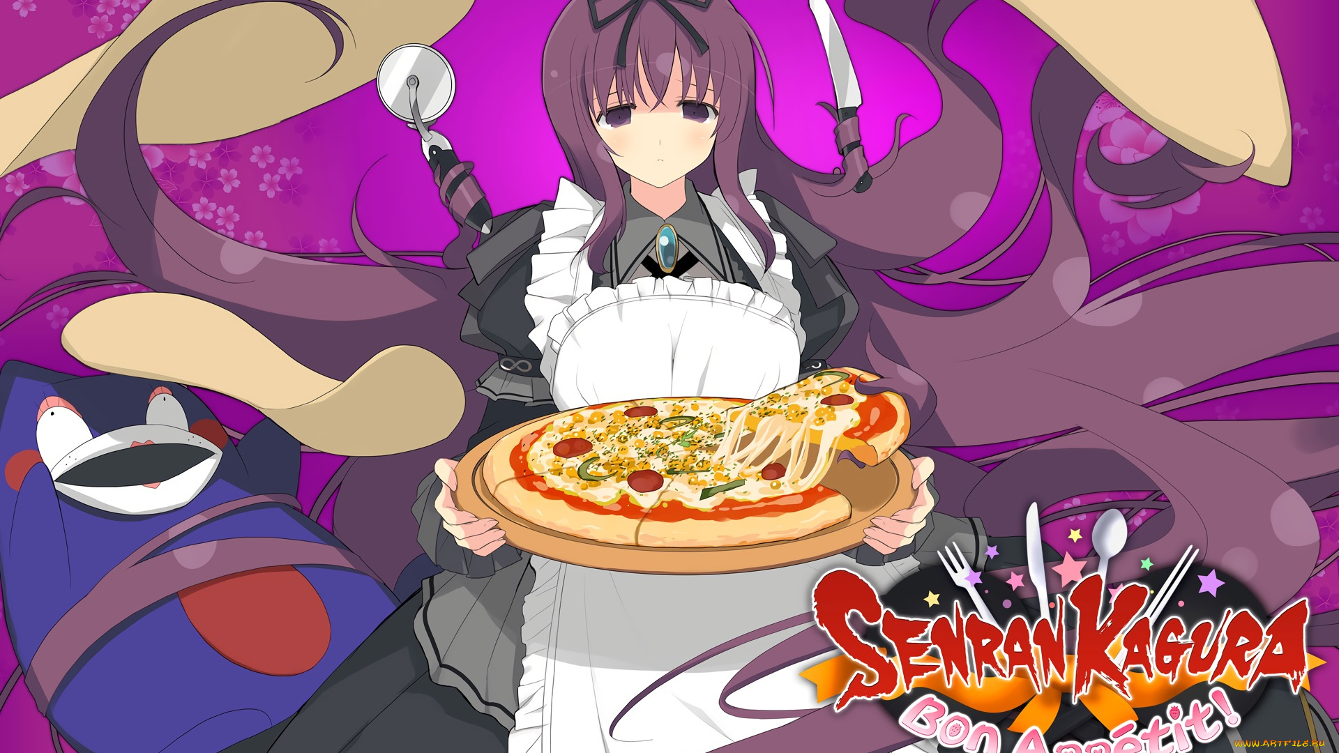 аниме, senran, kagura, девушка, взгляд, фон