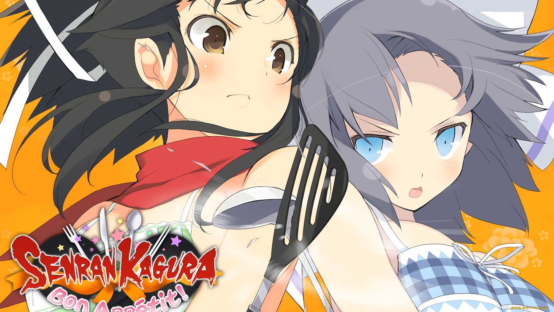 аниме, senran, kagura, девушка, взгляд, фон