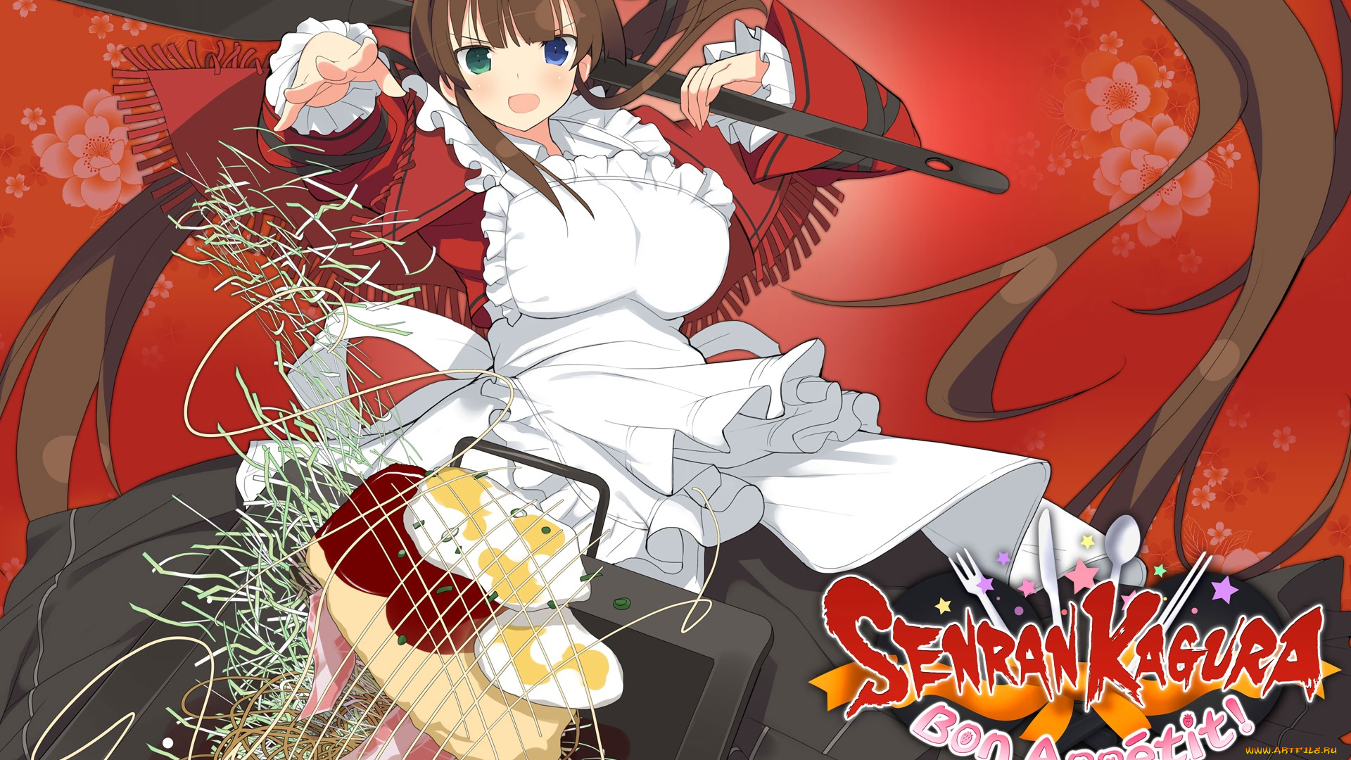 аниме, senran, kagura, девушка, взгляд, фон