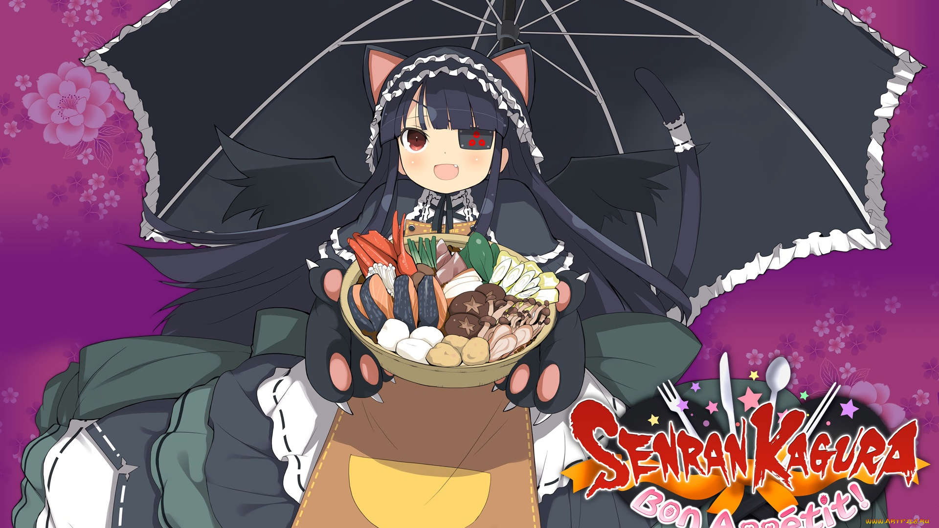 аниме, senran, kagura, девушка, взгляд, фон
