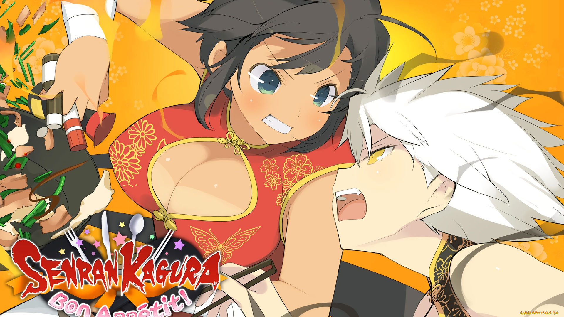 аниме, senran, kagura, девушка, взгляд, фон