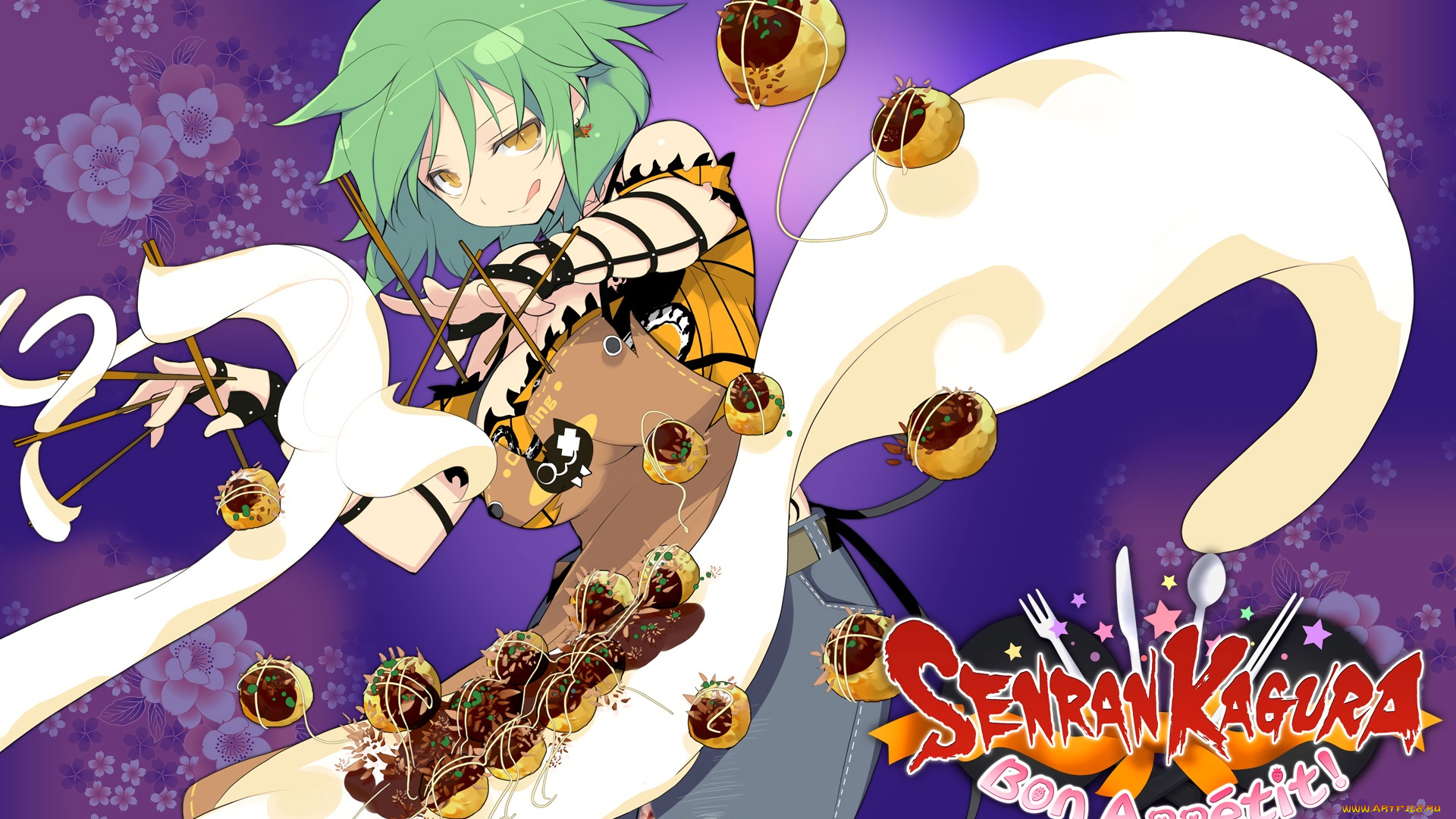 аниме, senran, kagura, девушка, взгляд, фон