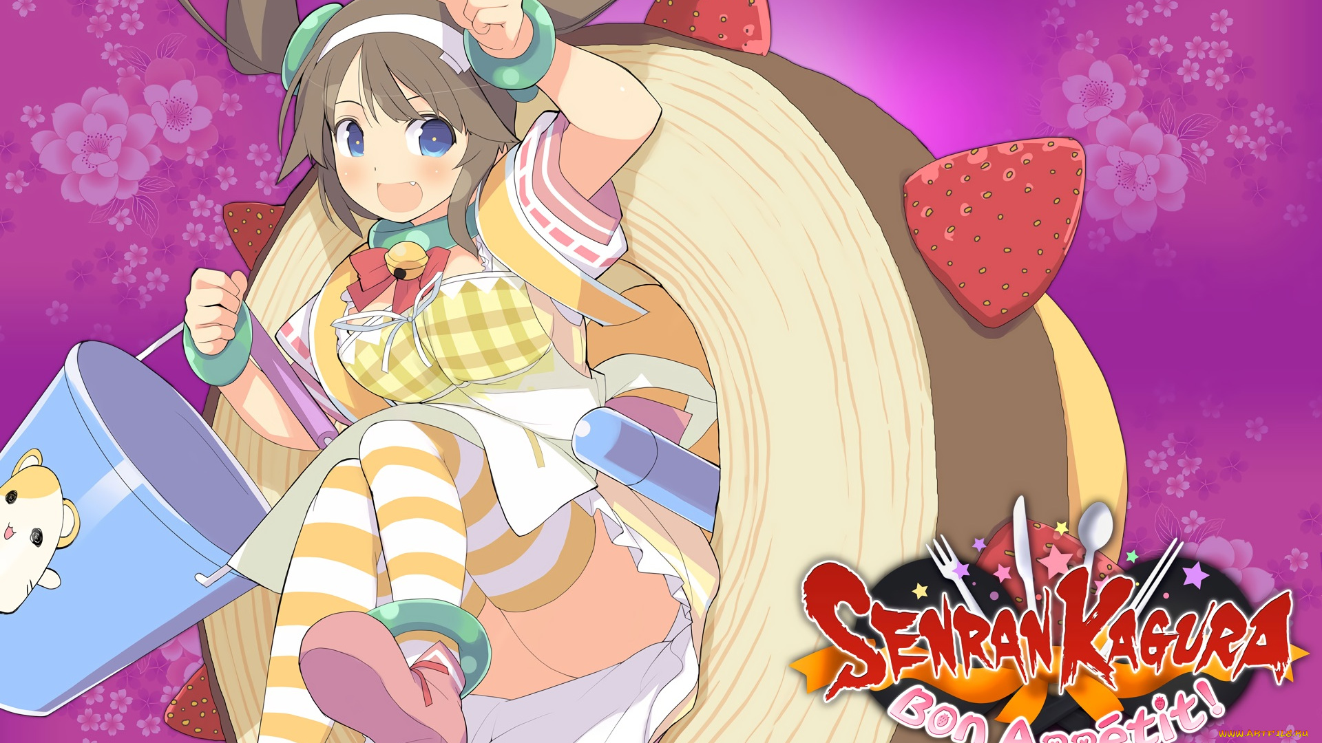 аниме, senran, kagura, девушка, взгляд, фон