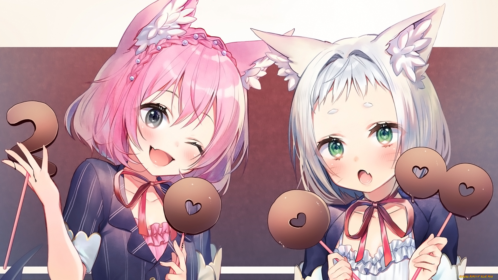 аниме, животные, , существа, девушка, взгляд, фон