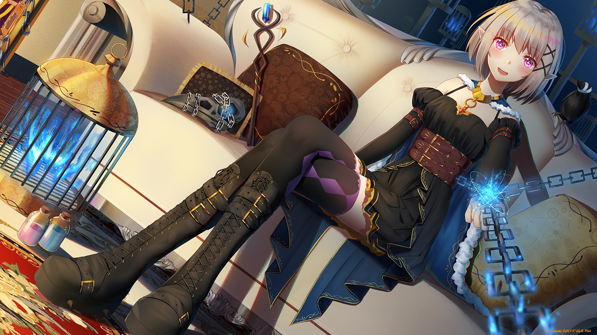 аниме, животные, , существа, эльфийка, фон, взгляд