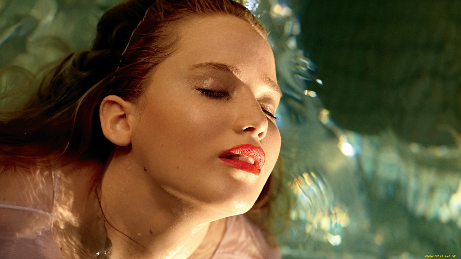девушки, jennifer, lawrence, вода, рыжая, актриса, дженнифер, лоуренс