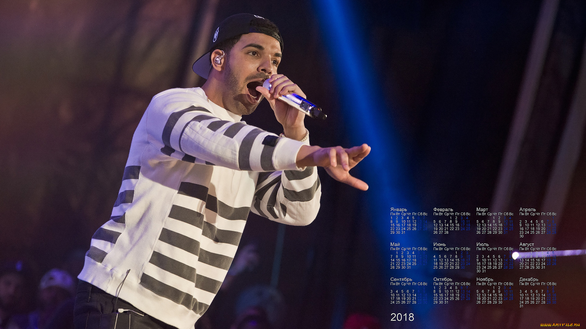 drake, календари, знаменитости, бейсболка, микрофон, певец, парень, 2018