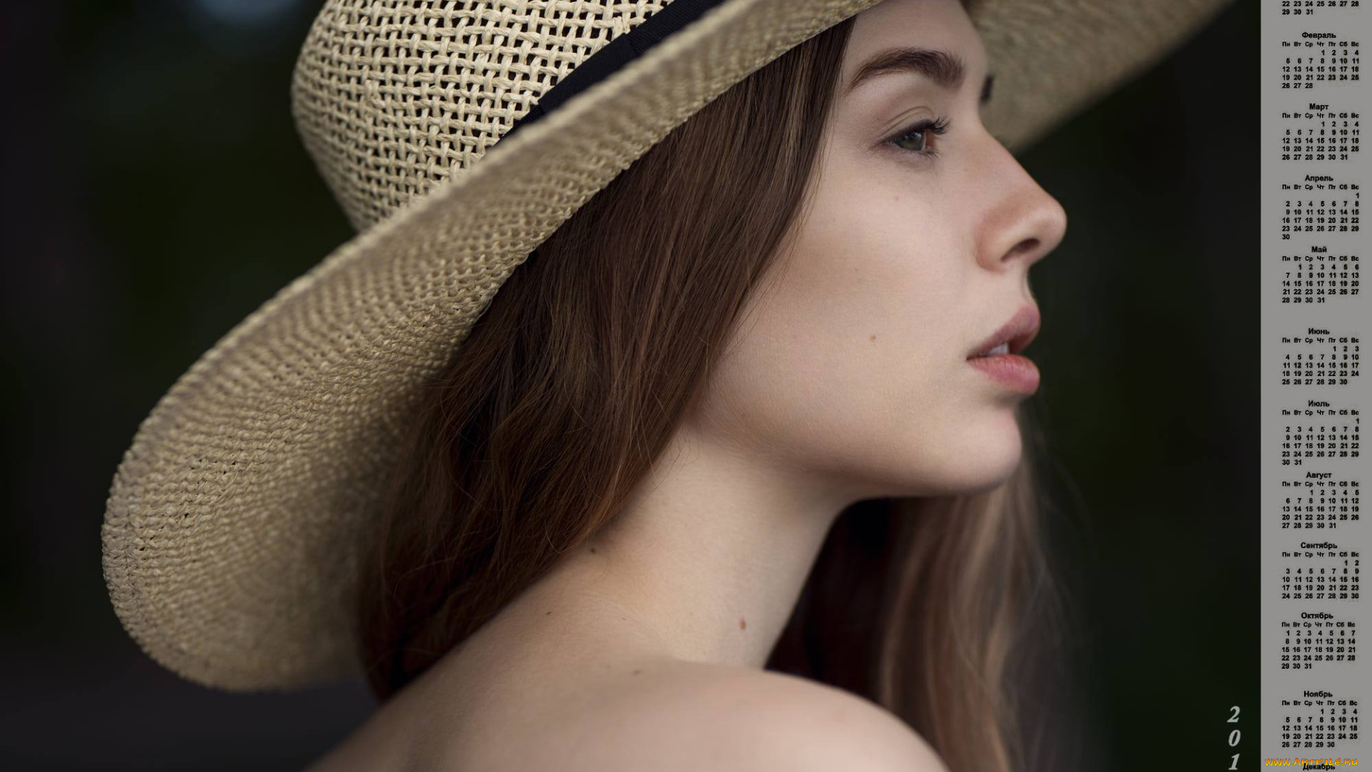 календари, девушки, 2018, профиль, лицо, шляпа