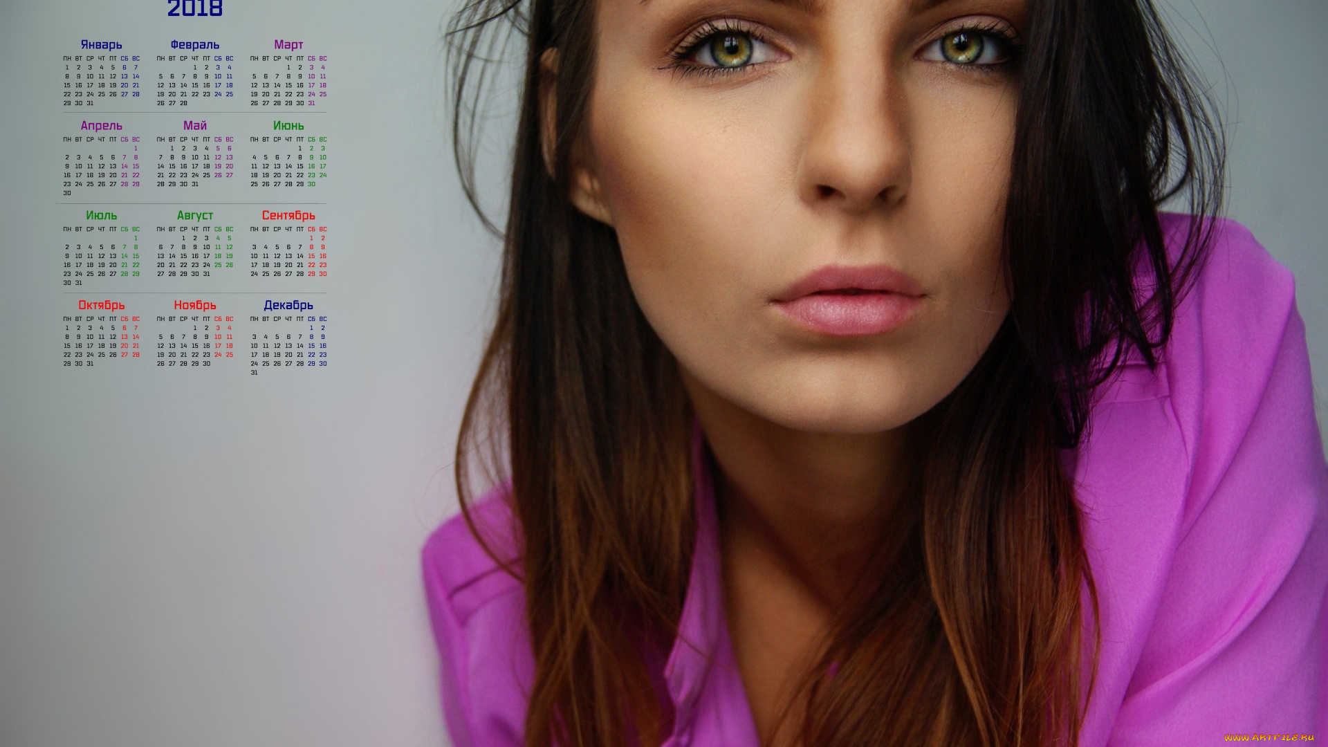 календари, девушки, лицо, взгляд, 2018