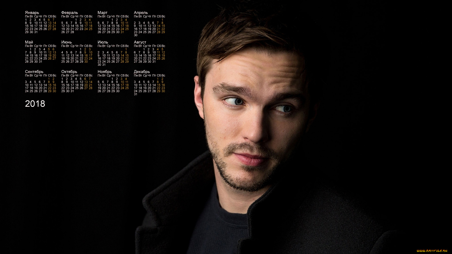 nikolas, kholt, календари, знаменитости, взгляд, актер, мужчина, 2018