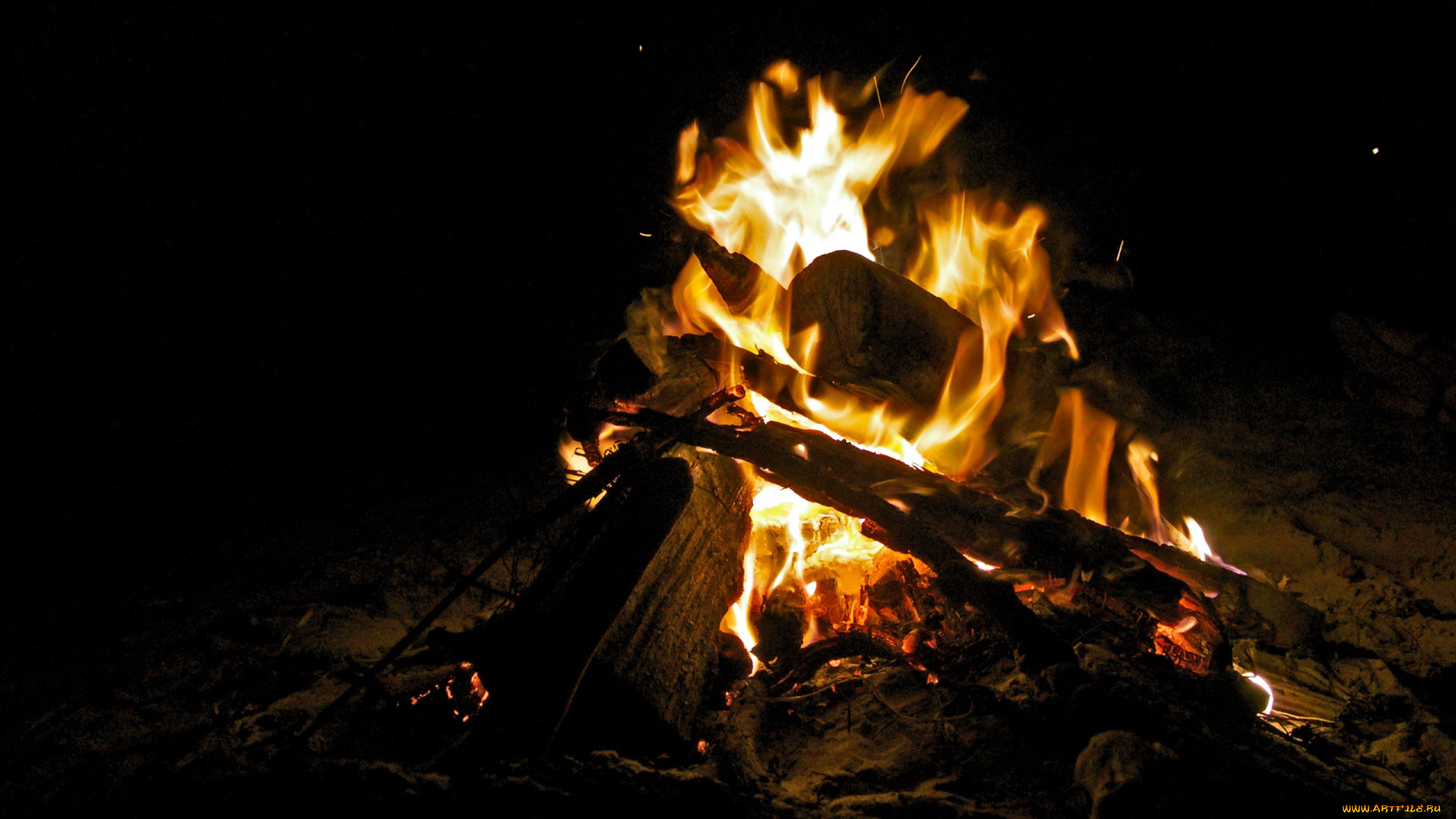природа, огонь, поленья, пламя, костер