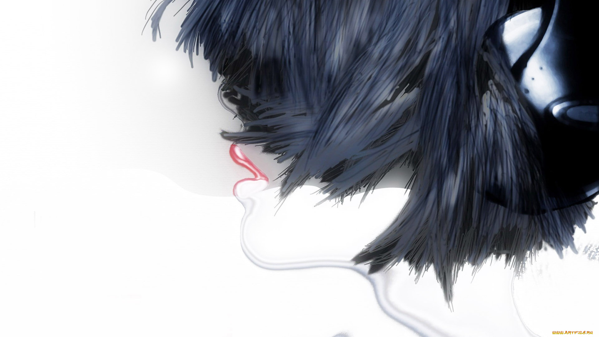 рисованное, люди, девушка, брюнетка, лицо, профиль, губы, нос, наушники