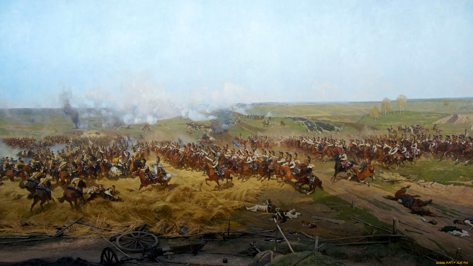 рисованное, живопись, крупнейшее, сражение, бородинская, битва, французские, русские, кирасиры, арт, холст, масло, баталист, панорамист, художник, battle, of, borodino, отечественной, войны, 1812г, фрагмент, панорамы, франц, алексеевич, рубо, кавалерийский, бой, во, ржи