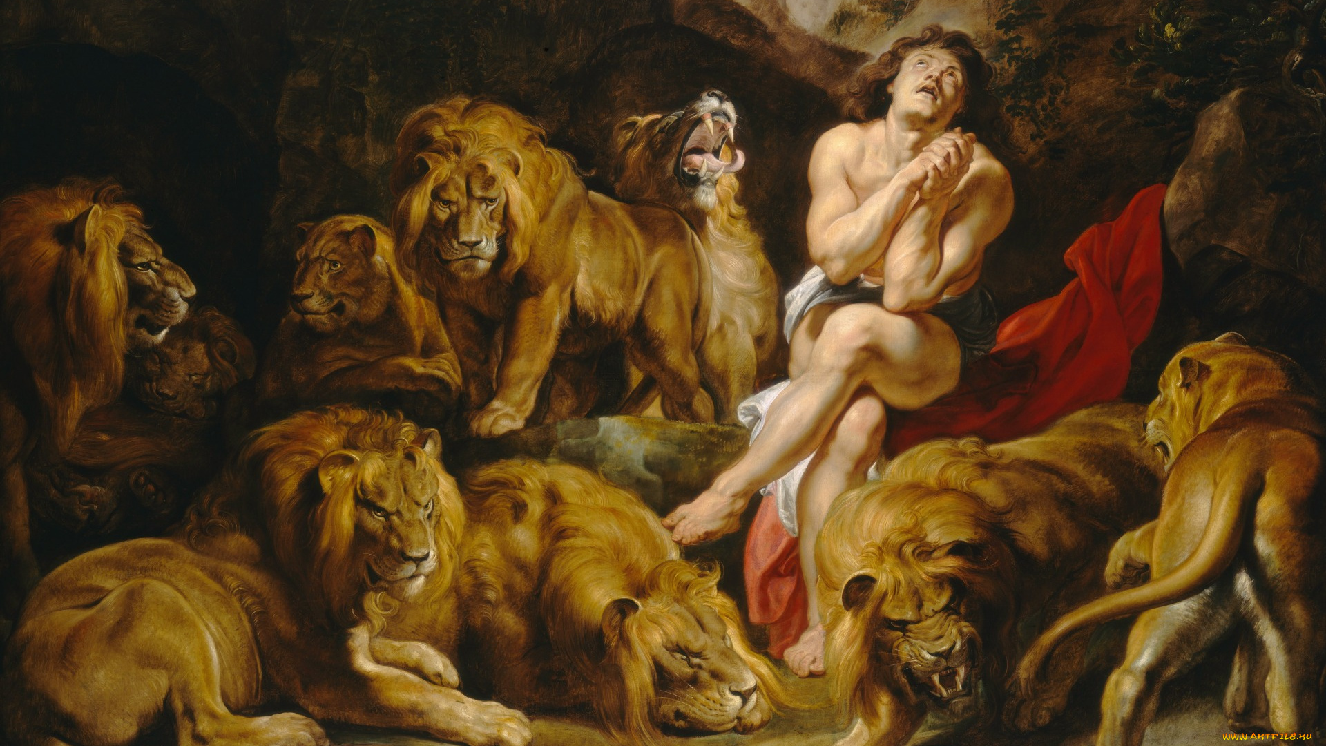 рисованное, живопись, питер, пауль, рубенс, мифология, pieter, paul, rubens, даниил, во, рву, со, львами, животные, картина