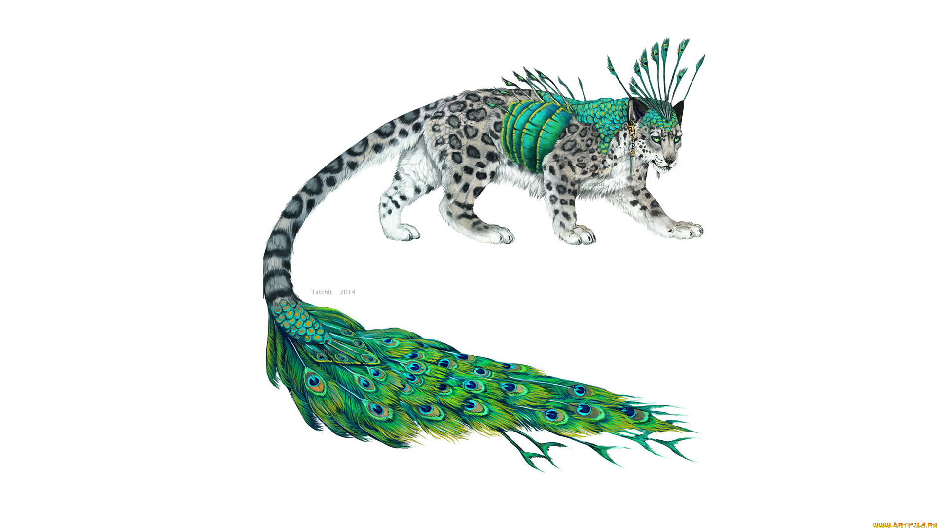 рисованное, животные, , сказочные, , мифические, зверь, хвост, перья, павлин, барс, гибрид
