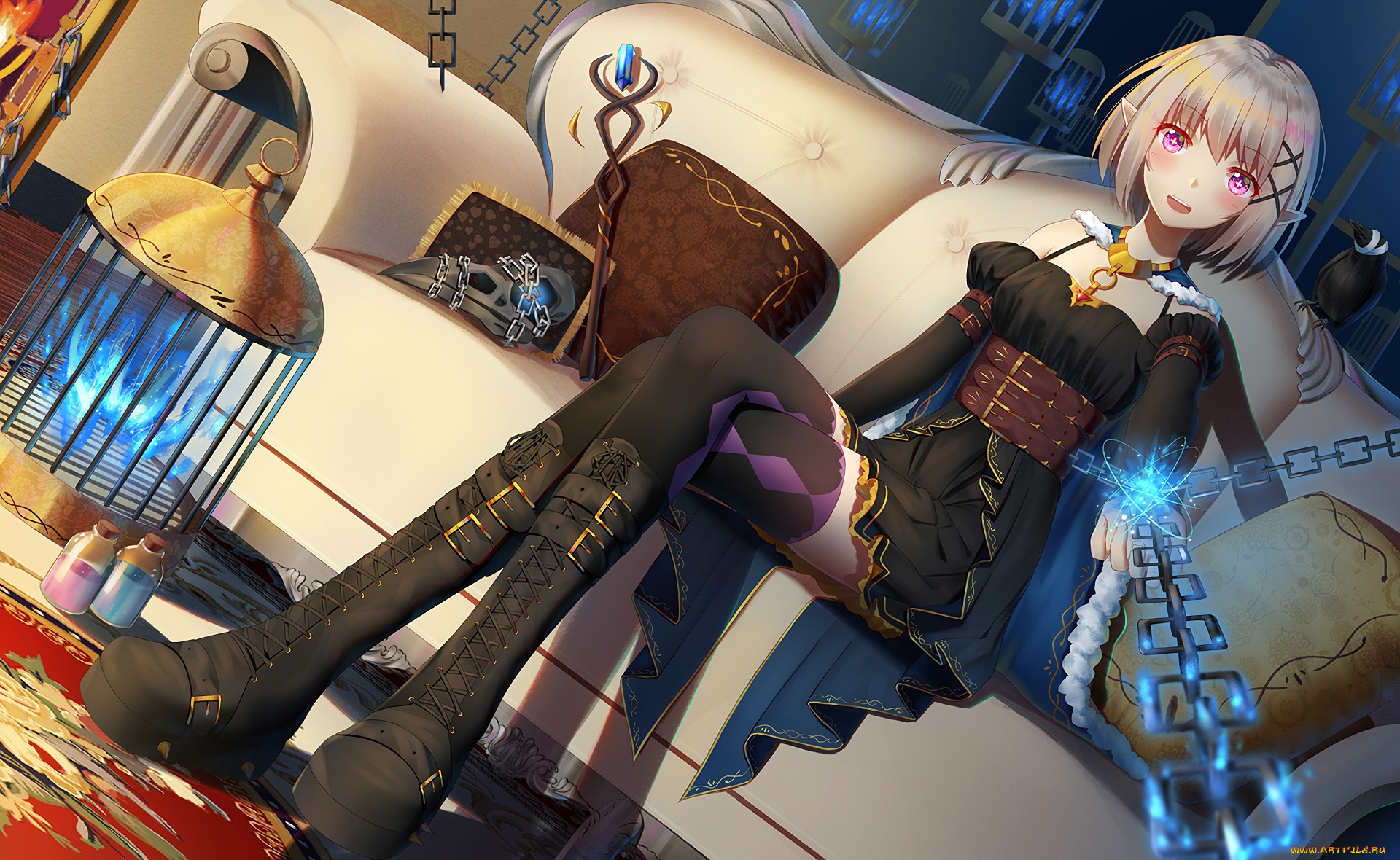 аниме, животные, , существа, эльфийка, фон, взгляд