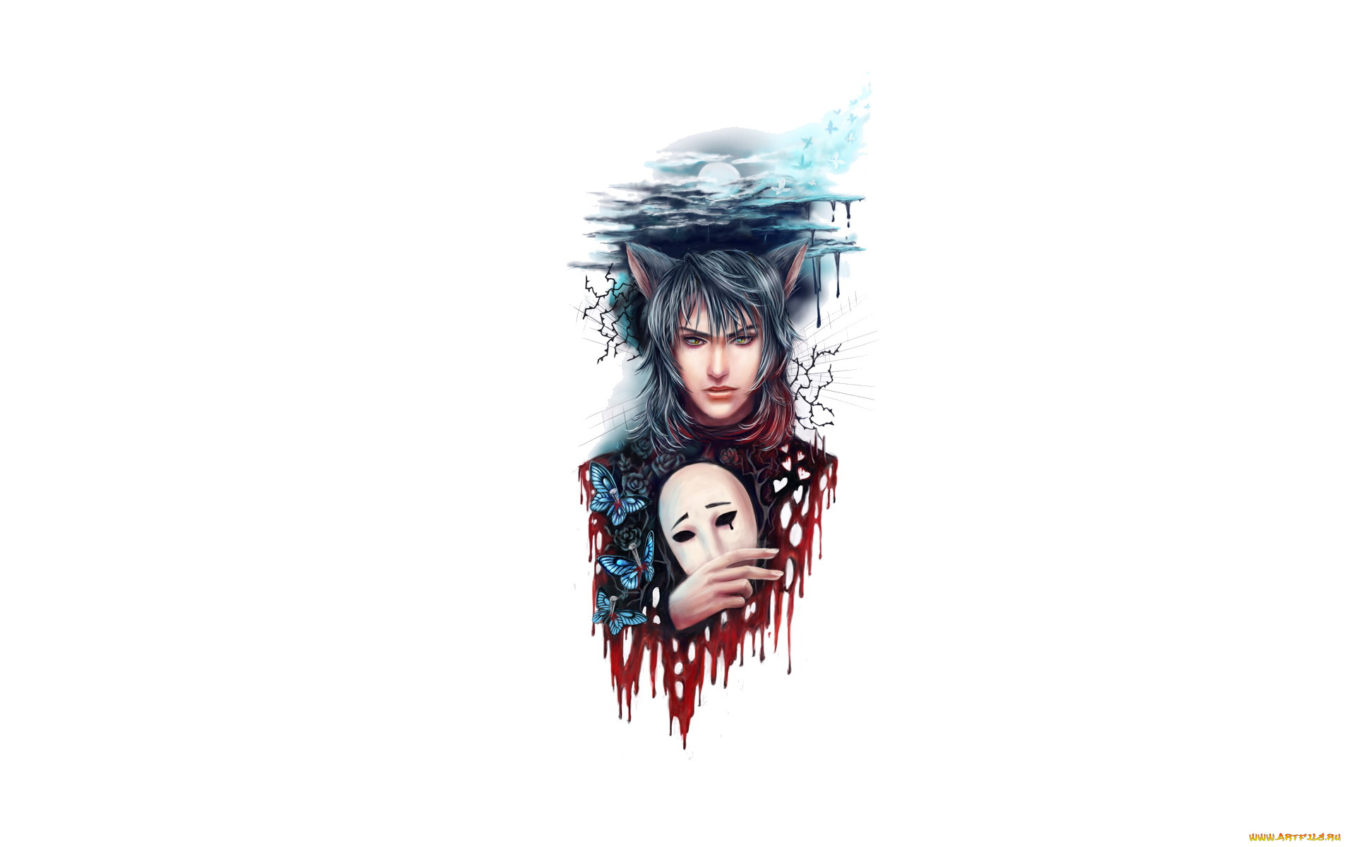 аниме, loveless, маска, бабочки, ушки, сеймей, аояги