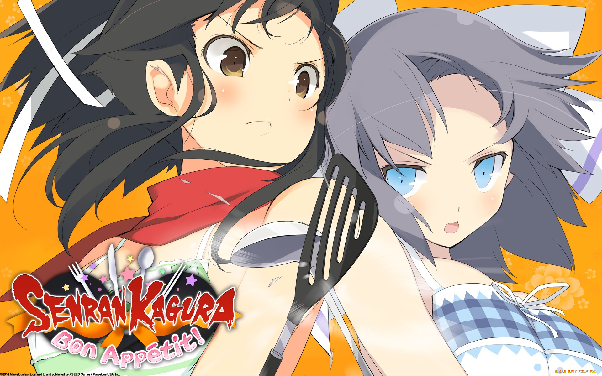 аниме, senran, kagura, девушка, взгляд, фон