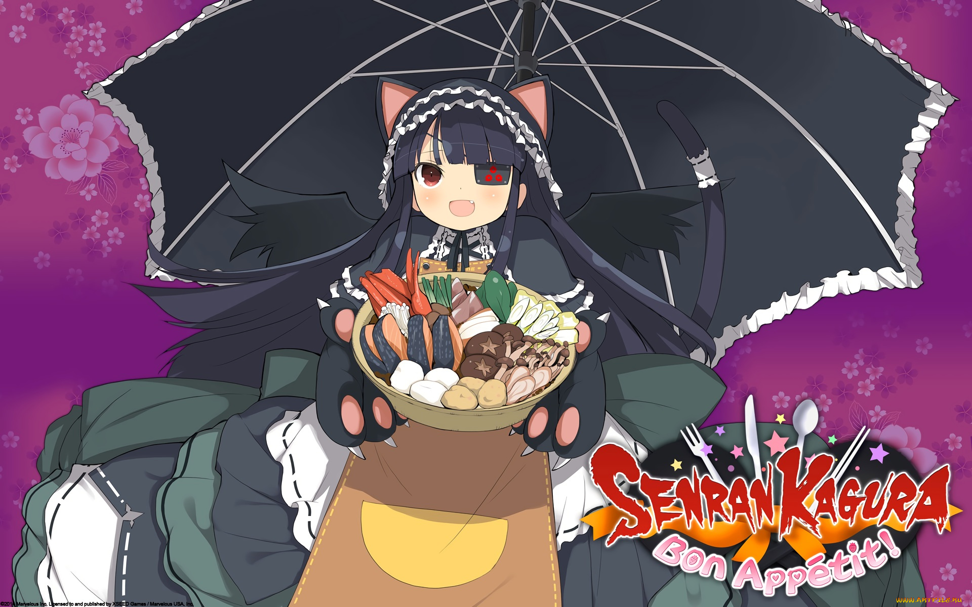 аниме, senran, kagura, девушка, взгляд, фон