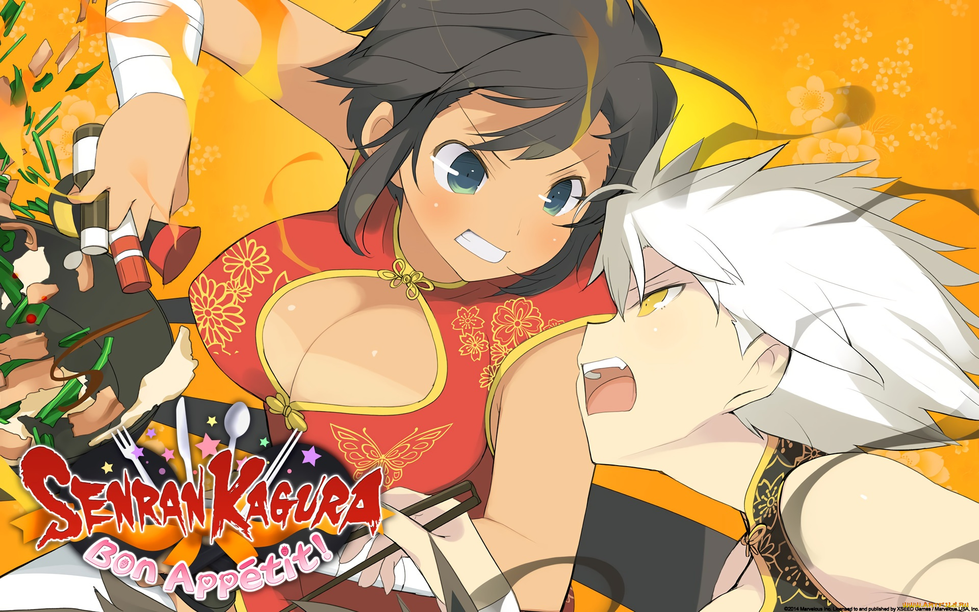 аниме, senran, kagura, девушка, взгляд, фон