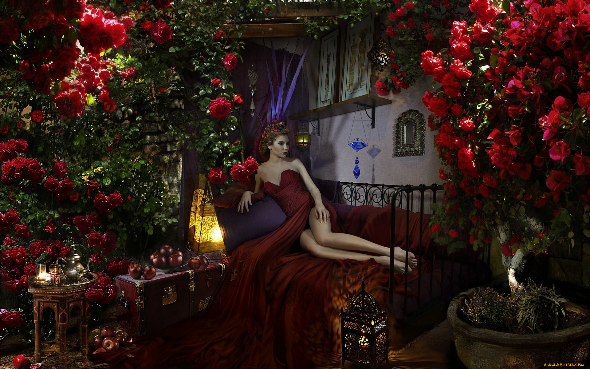 девушки, -unsort, , креатив, девушка, взгляд, фон, йветы