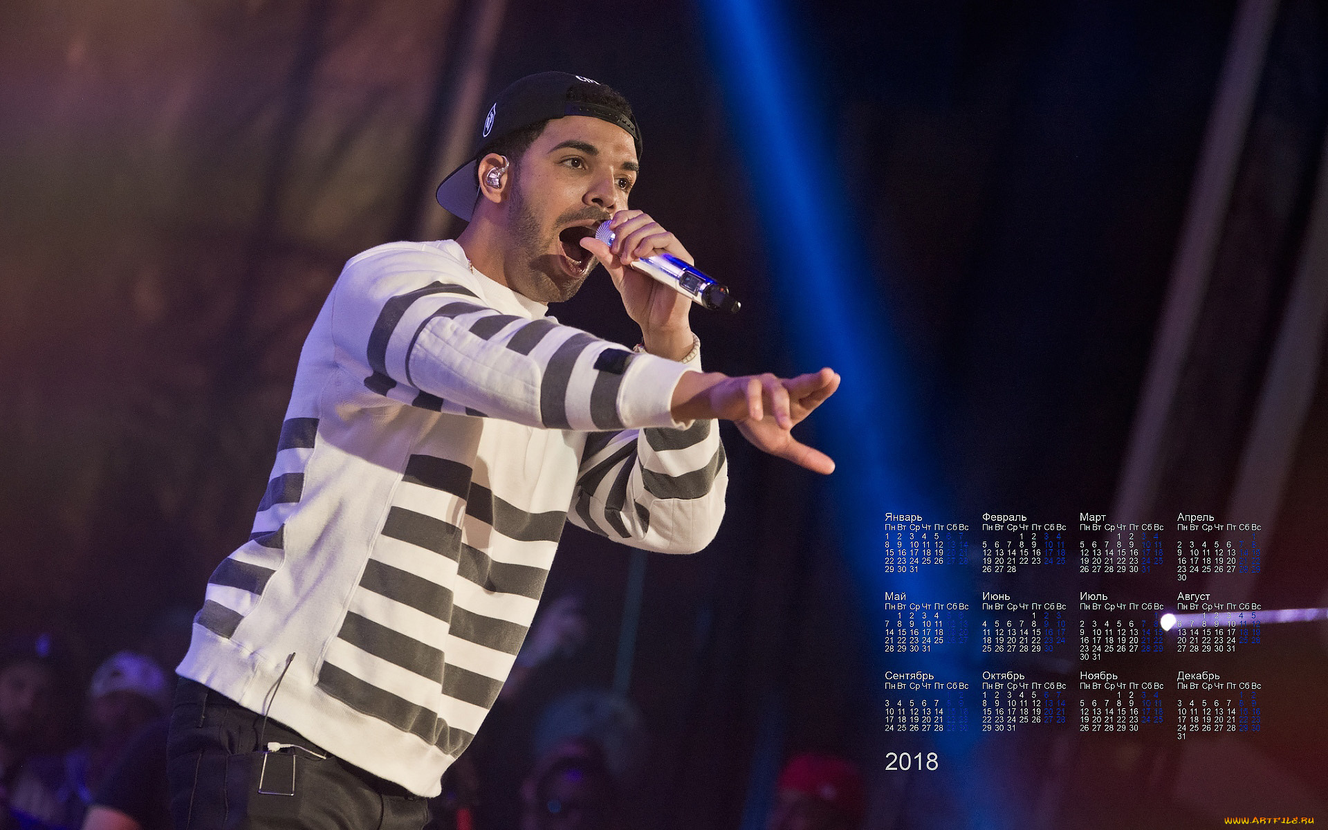 drake, календари, знаменитости, бейсболка, микрофон, певец, парень, 2018