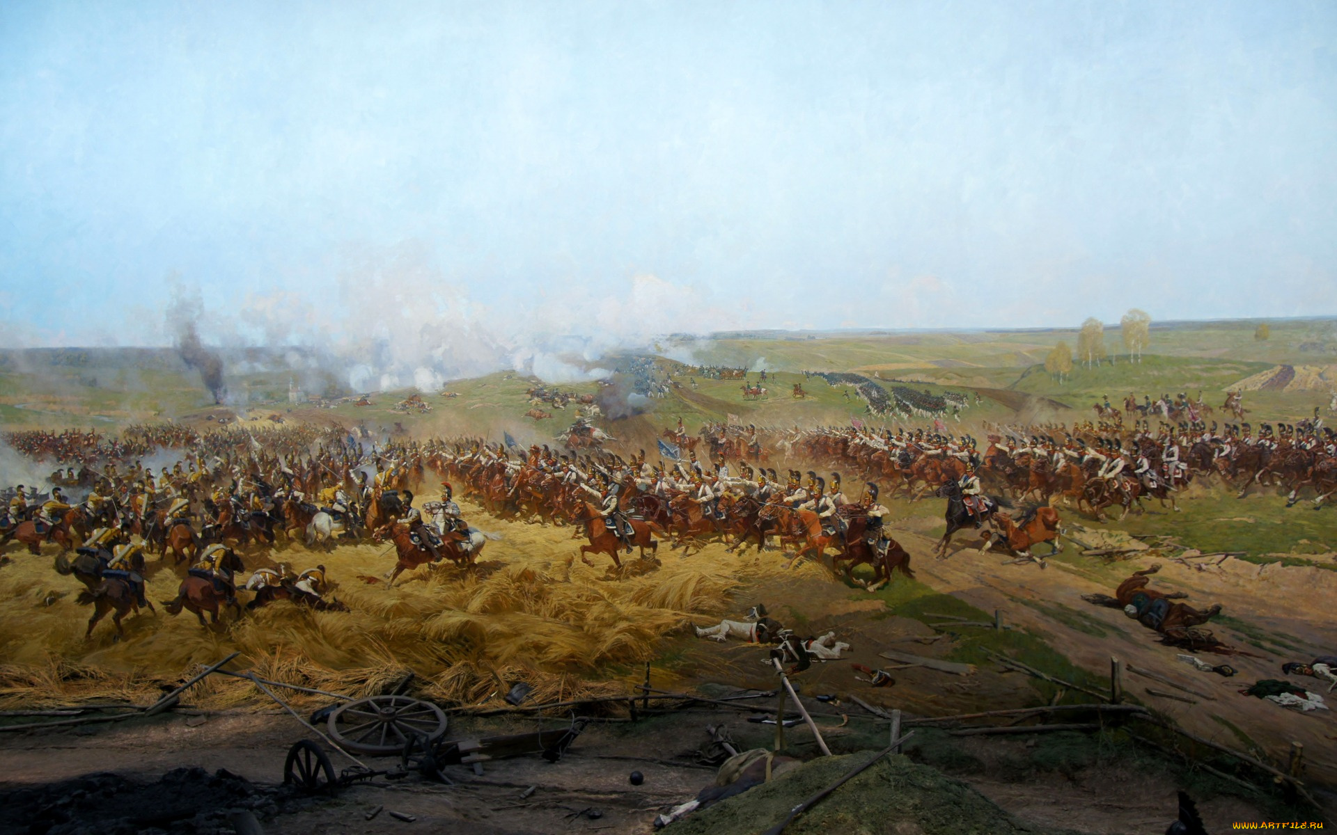 рисованное, живопись, крупнейшее, сражение, бородинская, битва, французские, русские, кирасиры, арт, холст, масло, баталист, панорамист, художник, battle, of, borodino, отечественной, войны, 1812г, фрагмент, панорамы, франц, алексеевич, рубо, кавалерийский, бой, во, ржи
