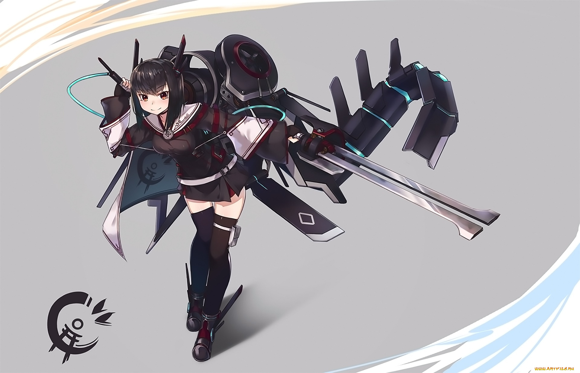 аниме, оружие, , техника, , технологии, фон, девушка, взгляд