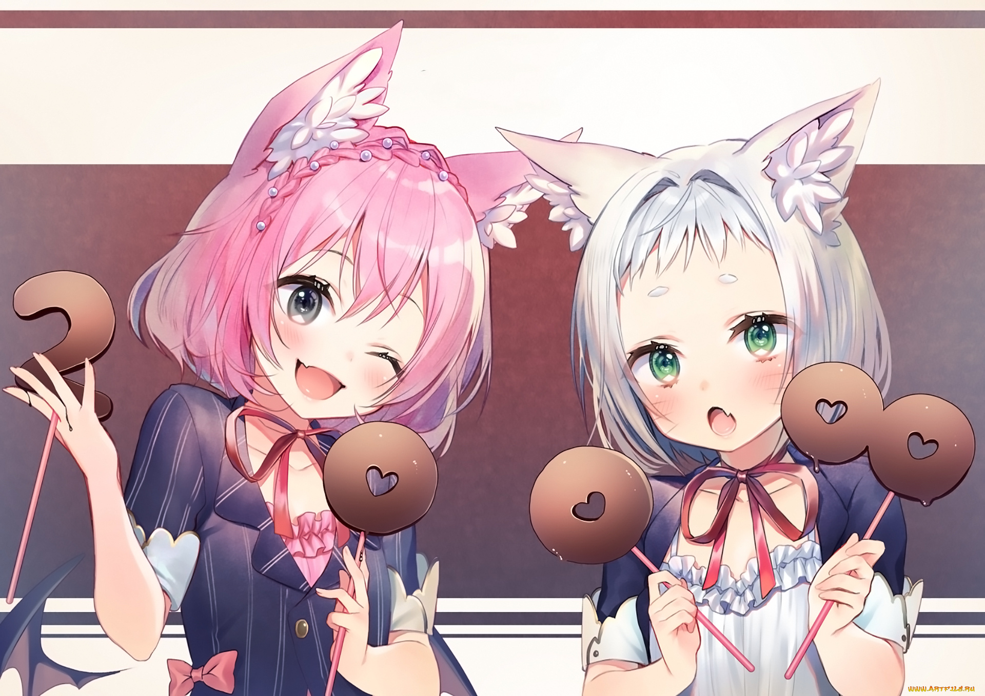 аниме, животные, , существа, девушка, взгляд, фон