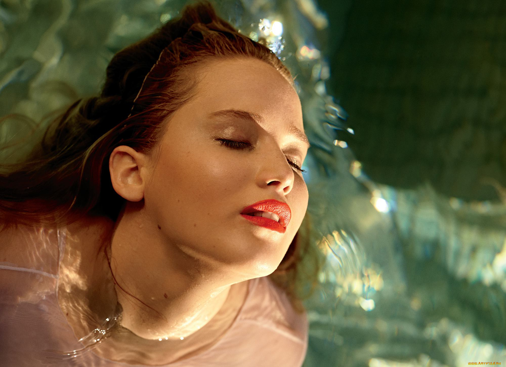 девушки, jennifer, lawrence, вода, рыжая, актриса, дженнифер, лоуренс