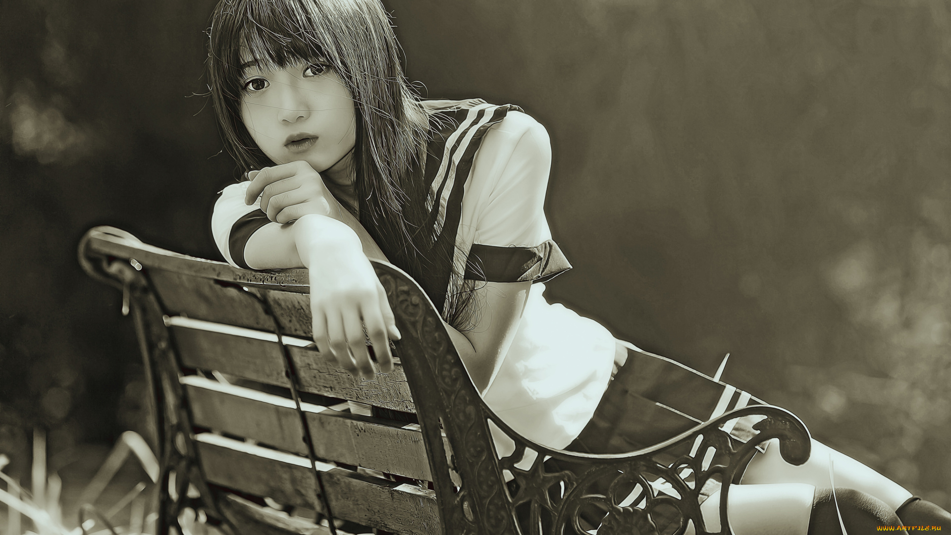 календари, компьютерный, дизайн, 2019, calendar, улица, девушка, скамейка, униформа, женщина, азиатка