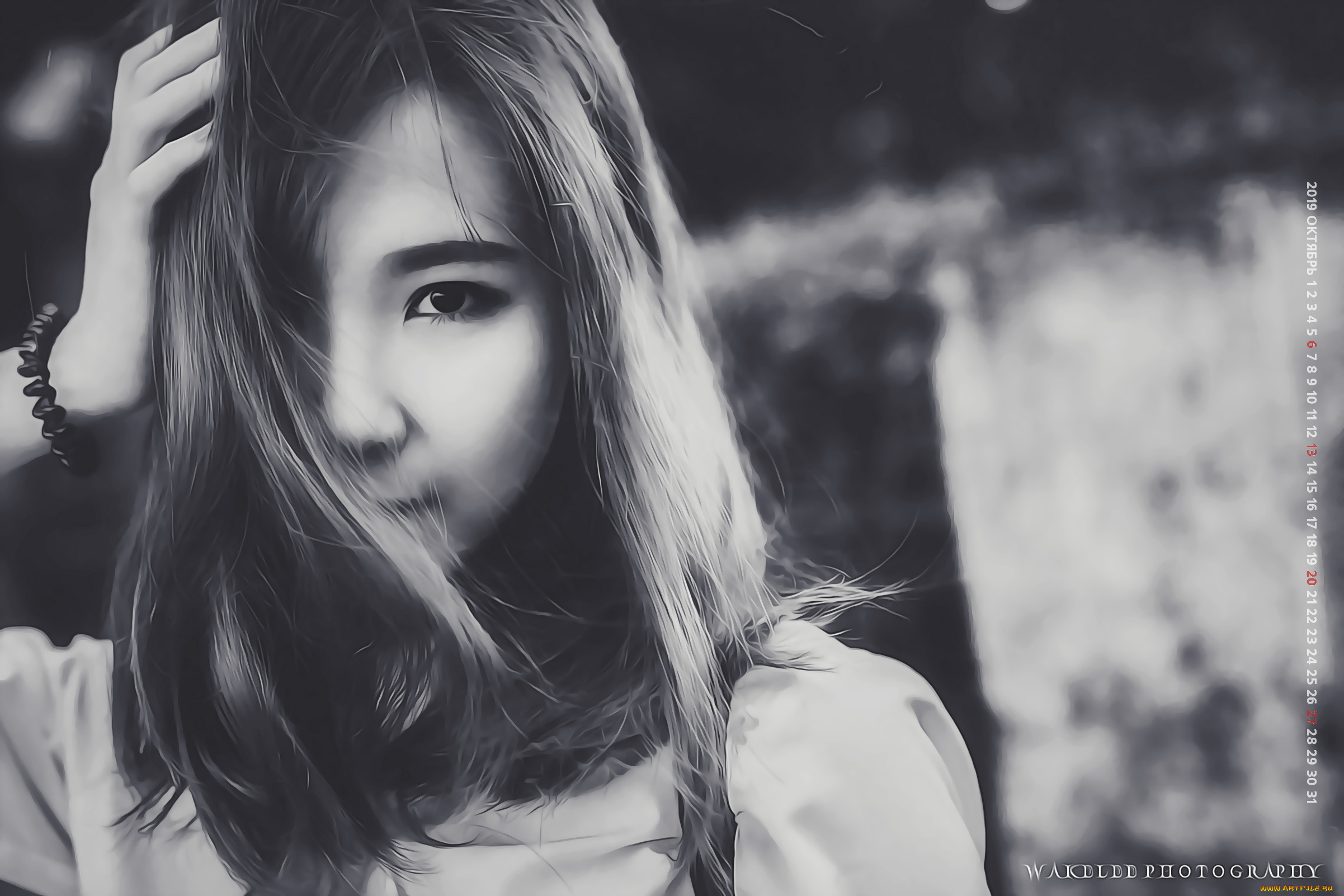 календари, компьютерный, дизайн, лицо, девушка, взгляд, азиатка, 2019, женщина, calendar