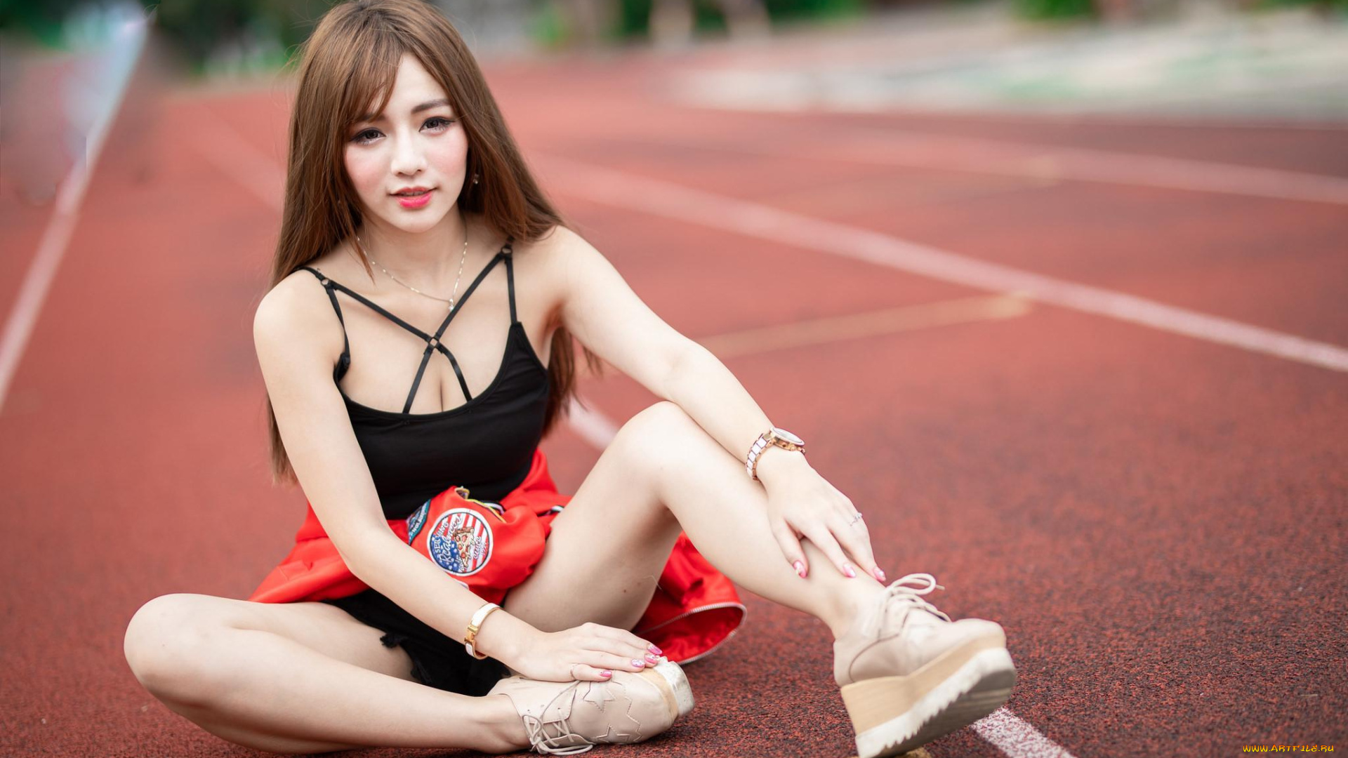 девушки, -, азиатки, шатенка, дорожка