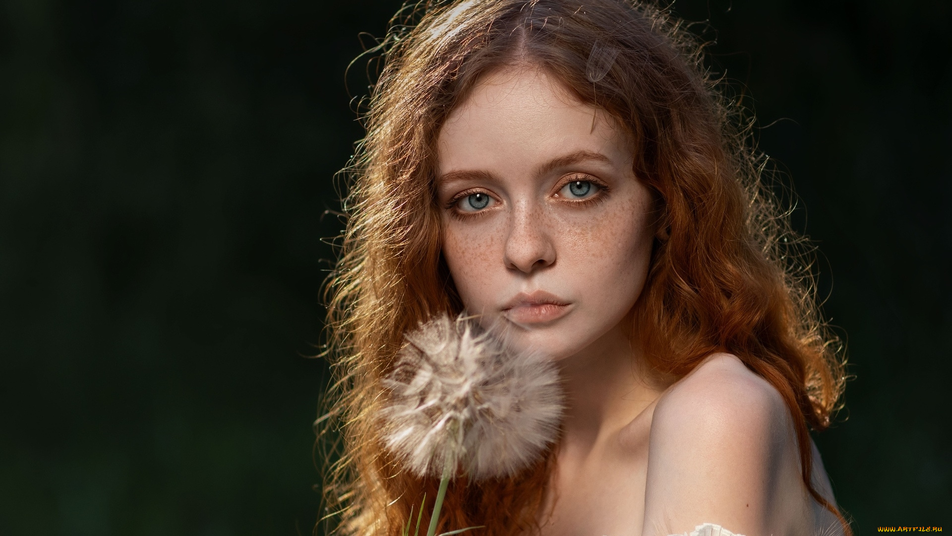 девушки, -, лица, , портреты, одуванчик, веснушки