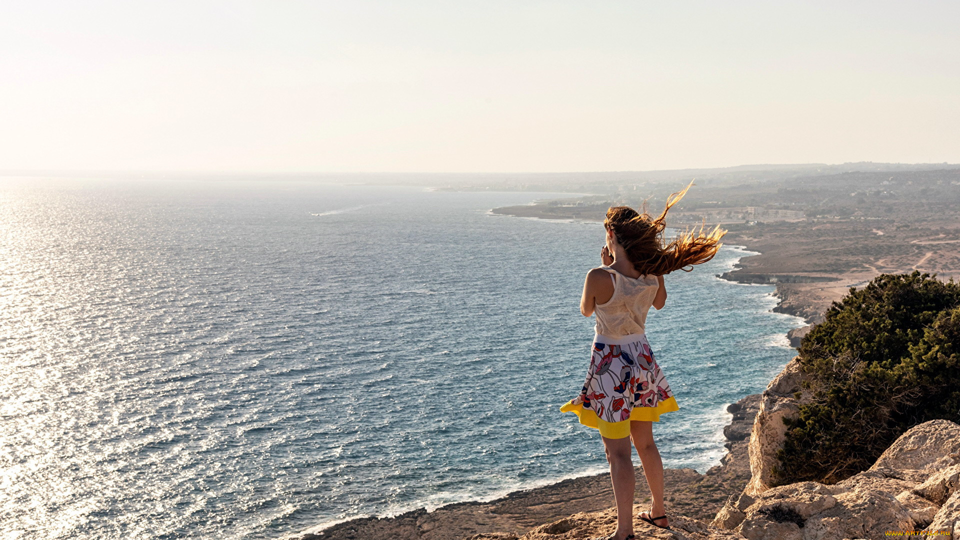 девушки, -, рыжеволосые, и, разноцветные, море, девушка, ветер