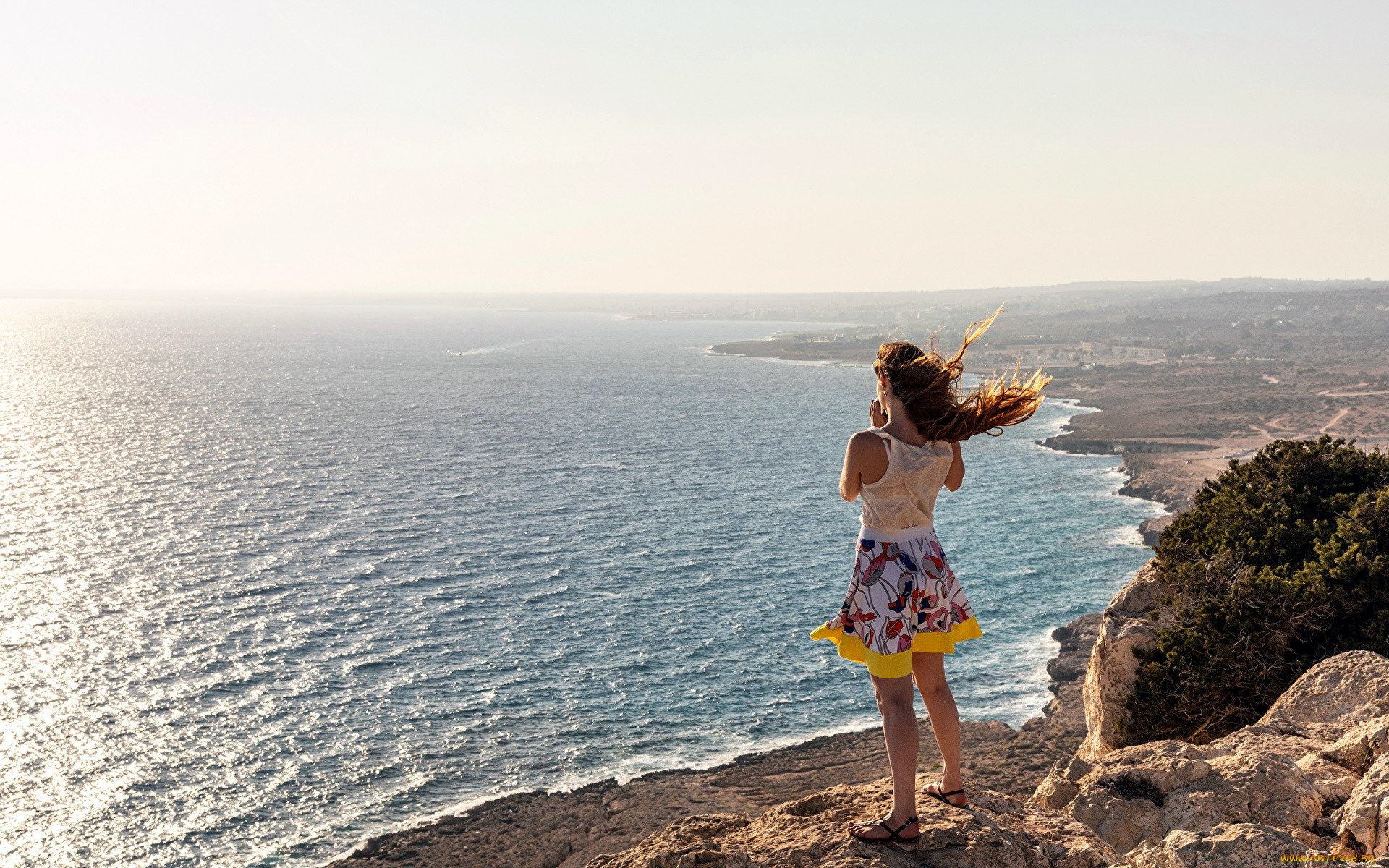 девушки, -, рыжеволосые, и, разноцветные, море, девушка, ветер
