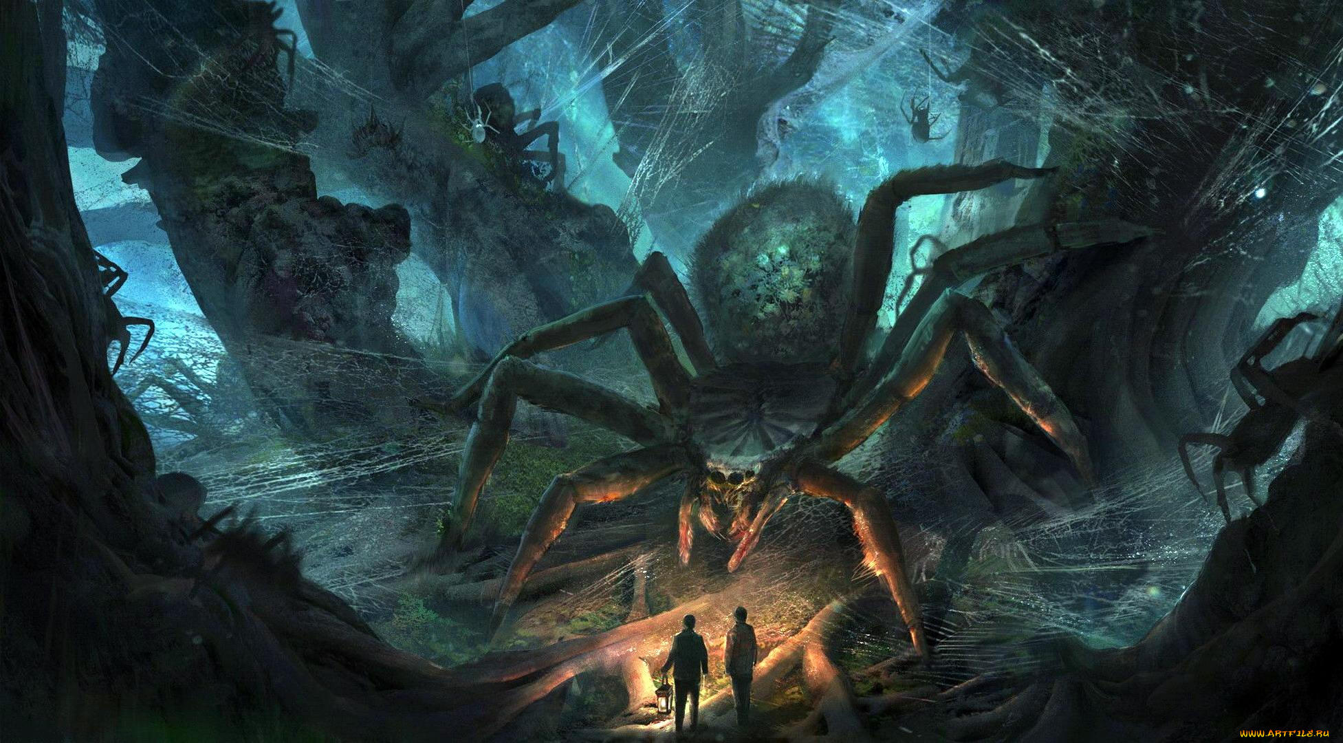 рисованное, кино, , мультфильмы, пауки, паутина, люди, лес, фонарь