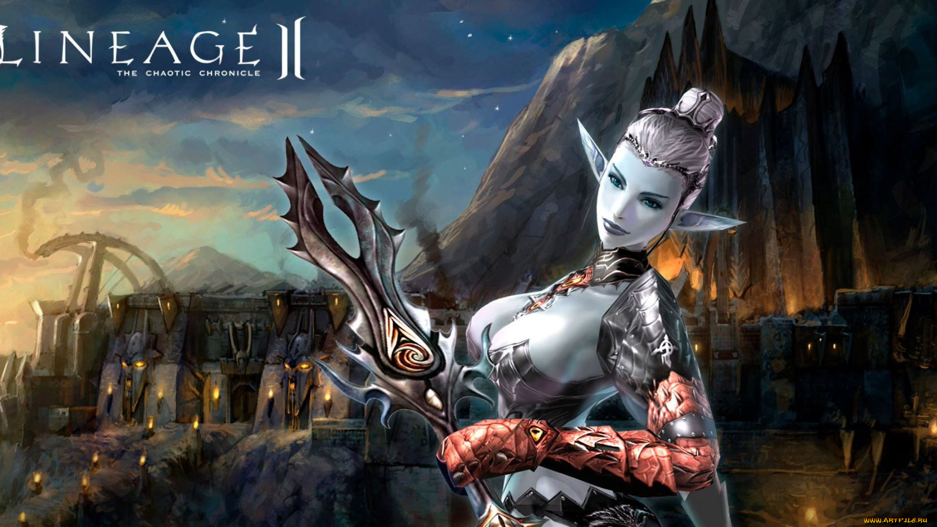 видео, игры, lineage, ii, , the, chaotic, chronicle, эльфийка, оружие, скалы, крепость