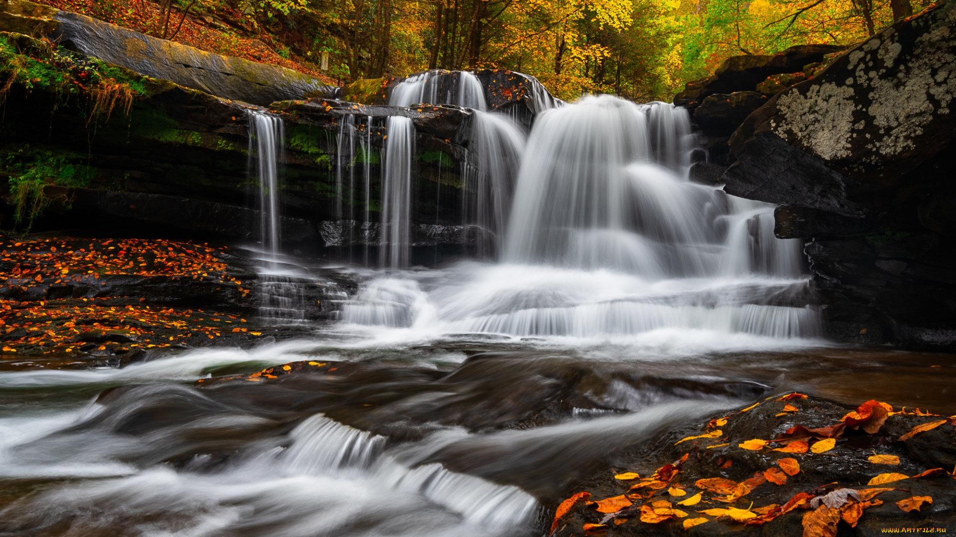 природа, водопады, осень, лес, водопад