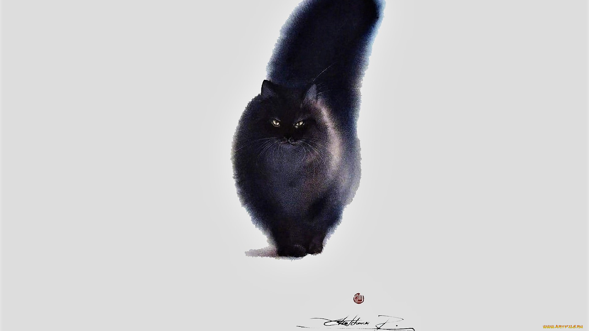 рисованное, животные, , коты, кот, черный