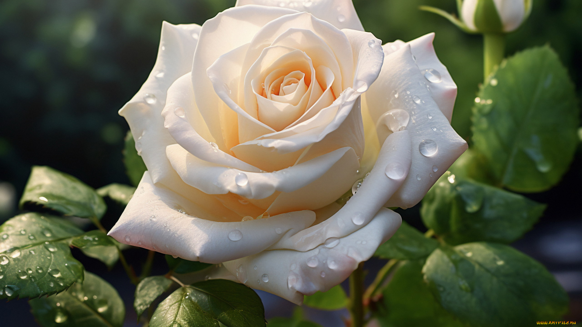 цветы, розы, белая, роза, капли