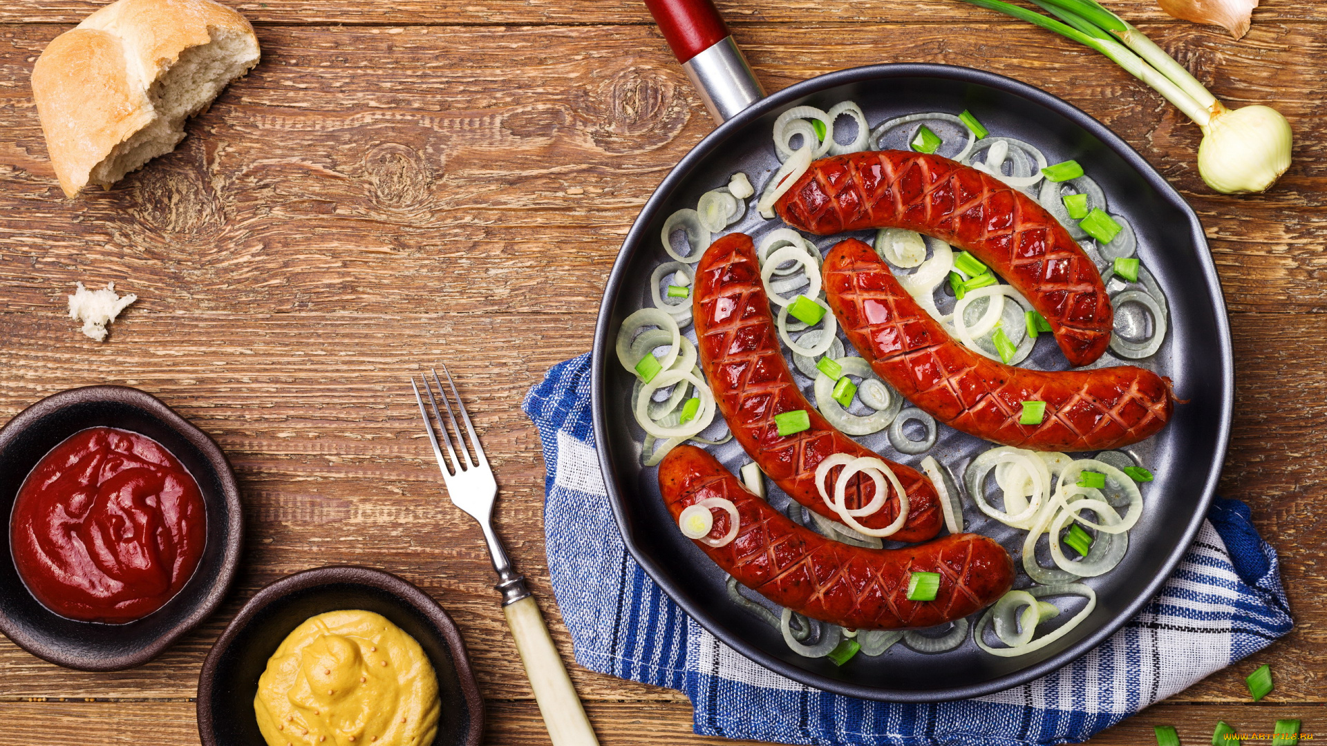 еда, колбасные, изделия, кетчуп, горчица, лук, колбаски