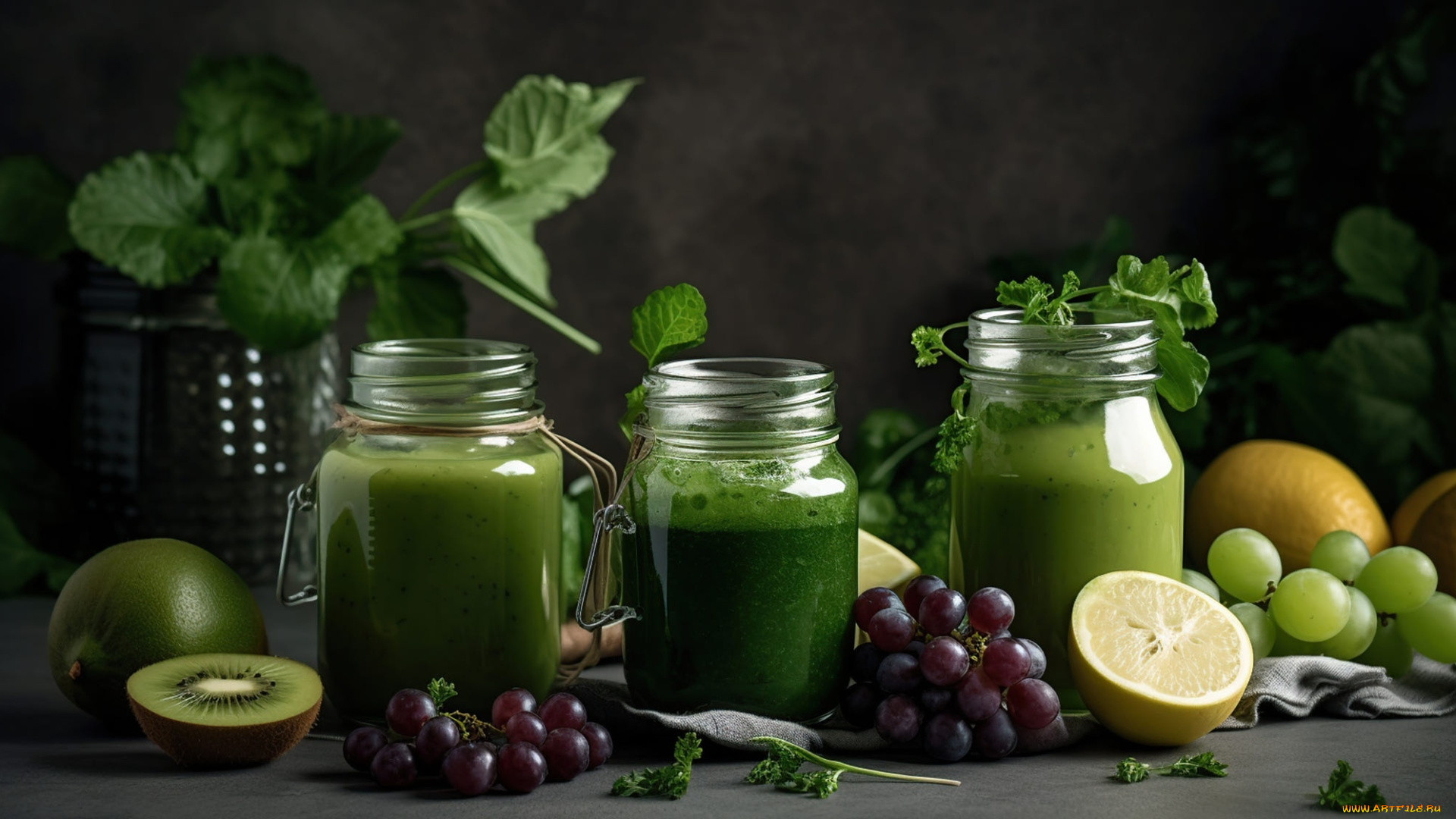еда, напитки, киви, виноград, лимон, смузи