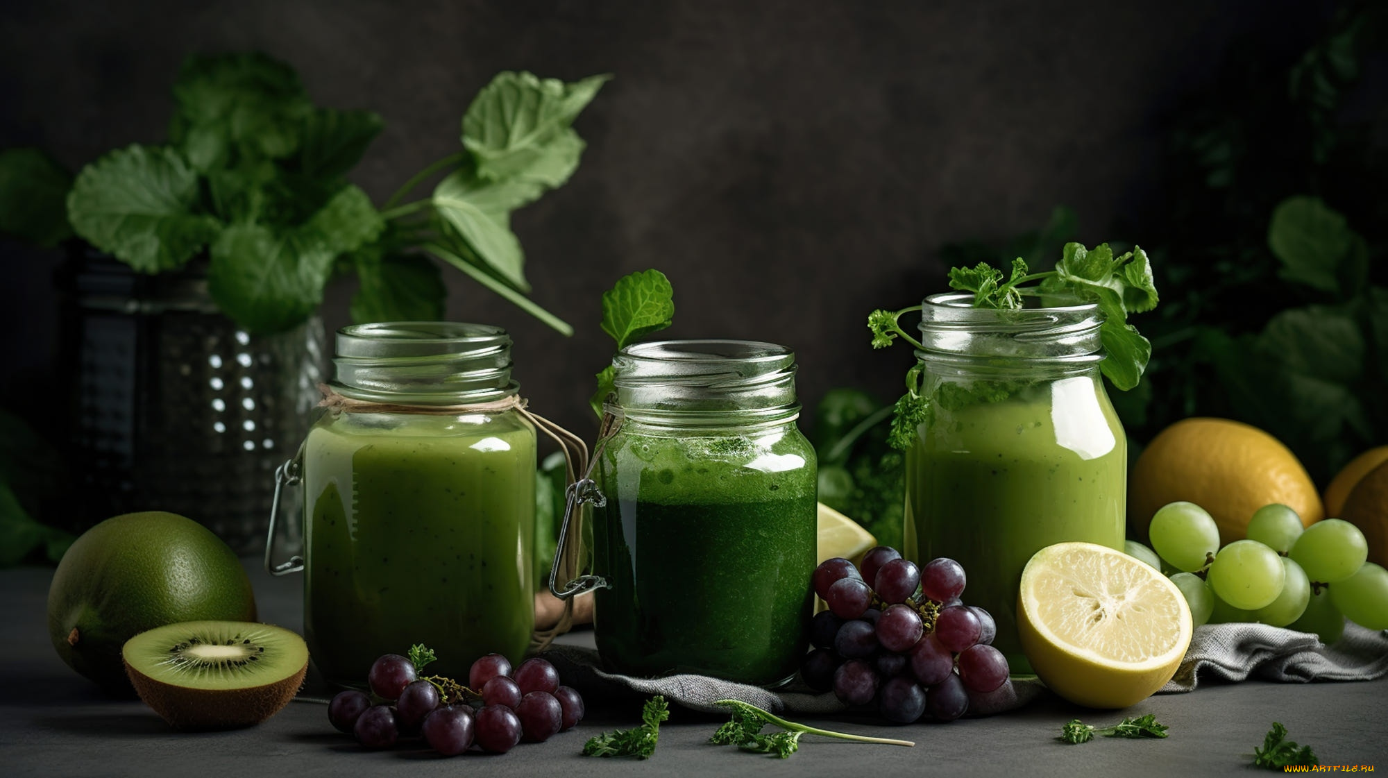еда, напитки, киви, виноград, лимон, смузи