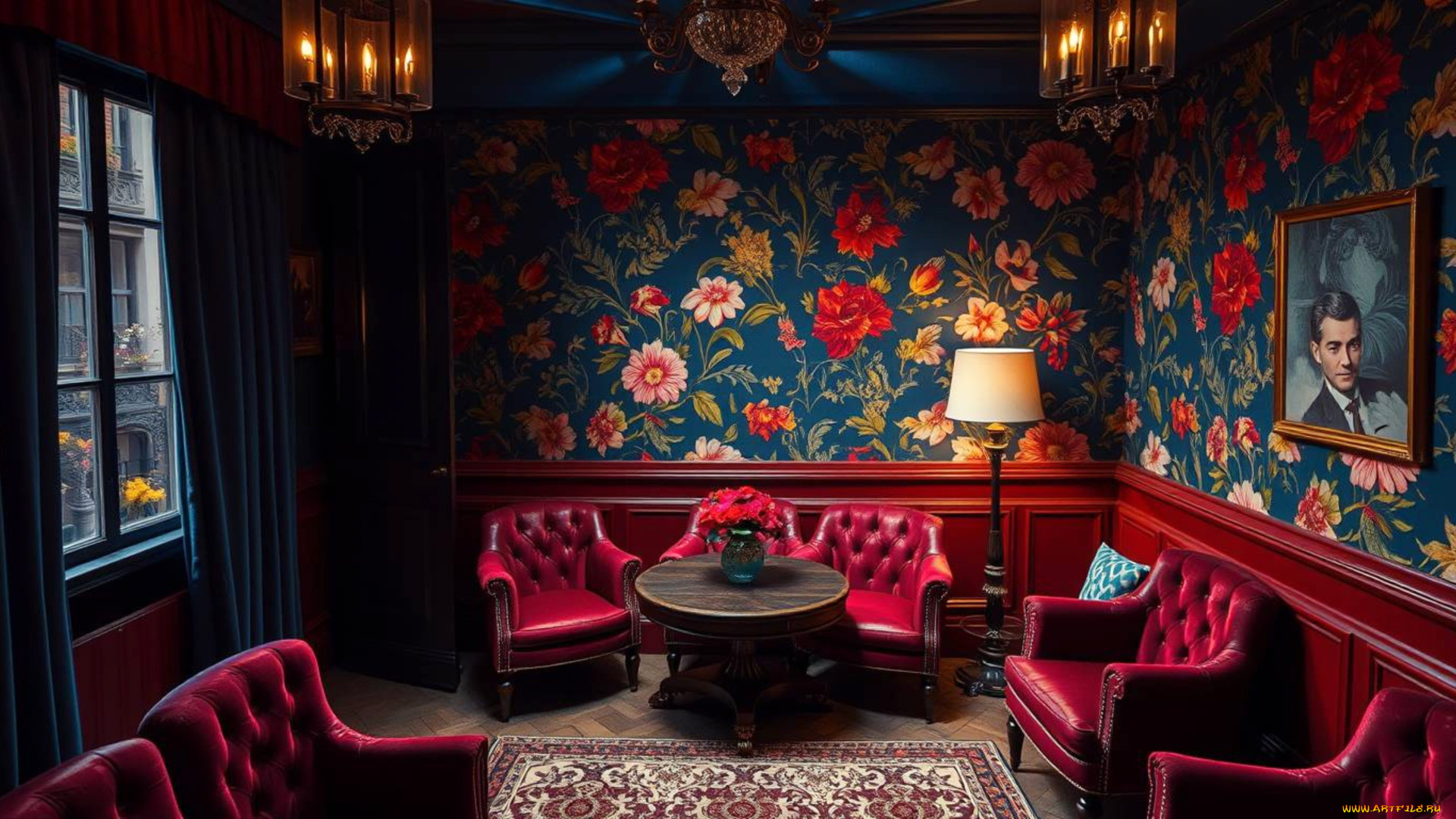 3д, графика, реализм, , realism, кабинет, кресла, картина, люстра, ковер